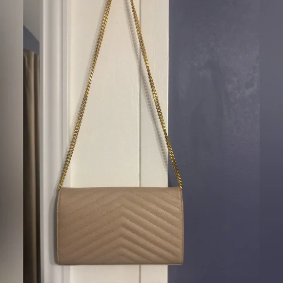 Saint Laurent Taupe Quilted Leather Chain Shoulder Bag with Gold Hardware - Picture 7 of 10